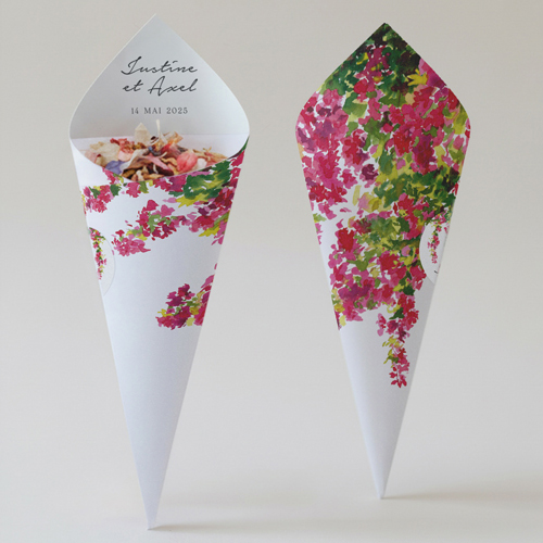 Cornet confettis :univers de mariage Fushia à personnaliser