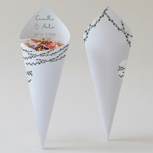 Cornet confettis :univers de mariage Guirlandes de fleurs à personnaliser