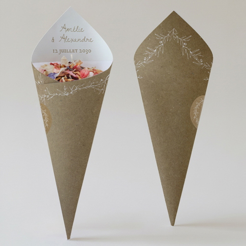 Cornet confettis :univers de mariage Kraft à personnaliser