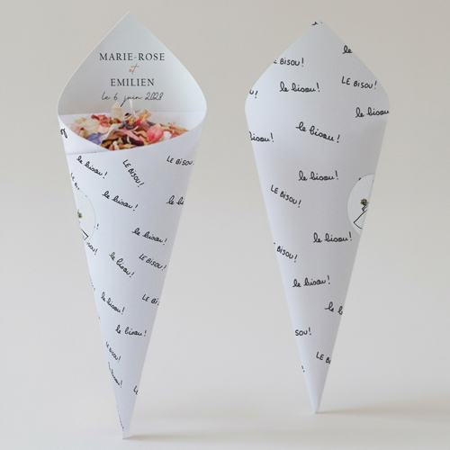 Cornet confettis :univers de mariage Le bisou à personnaliser