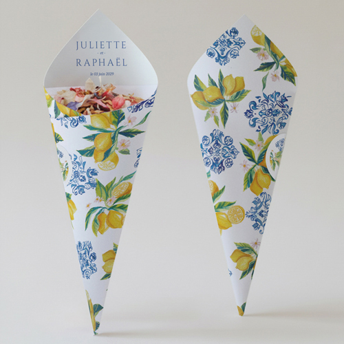 Cornet confettis :univers de mariage Lemon Vibes à personnaliser