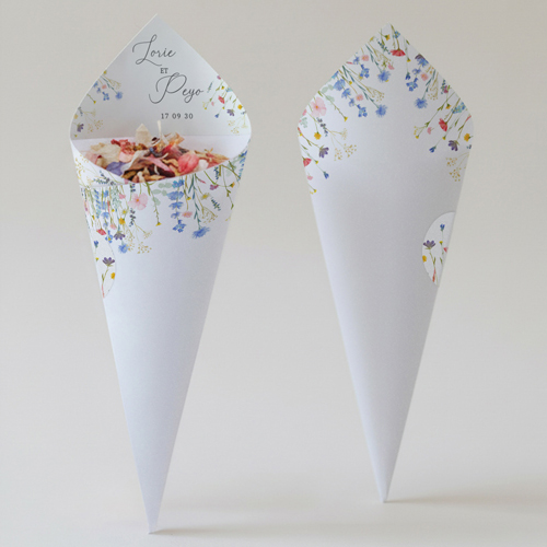 Cornet confettis :univers de mariage Lisière à personnaliser