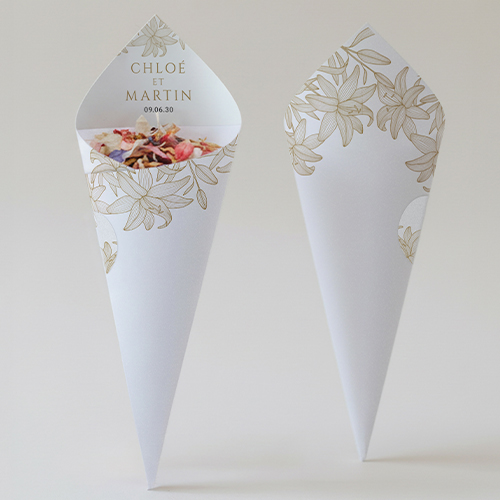 Cornet confettis :univers de mariage Lys à personnaliser