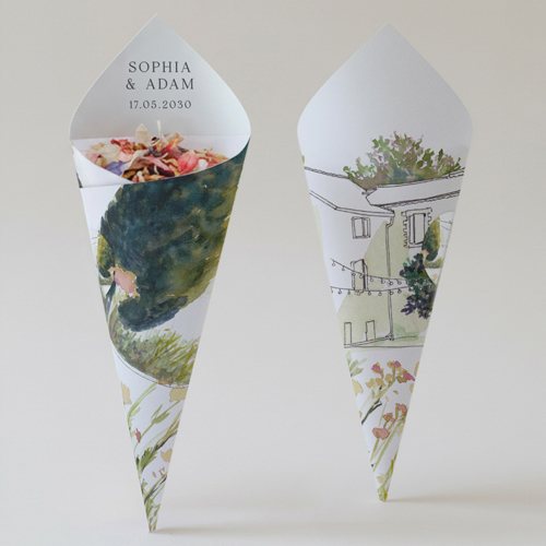 Cornet confettis :univers de mariage Mas à personnaliser