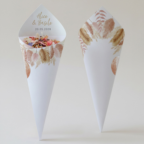 Cornet confettis :univers de mariage Pampa à personnaliser