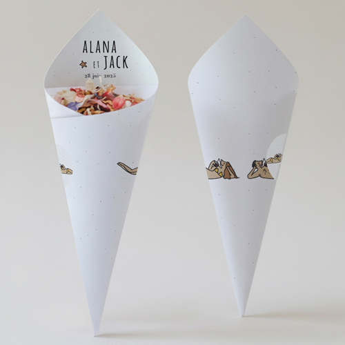 Cornet confettis :univers de mariage Plage à personnaliser