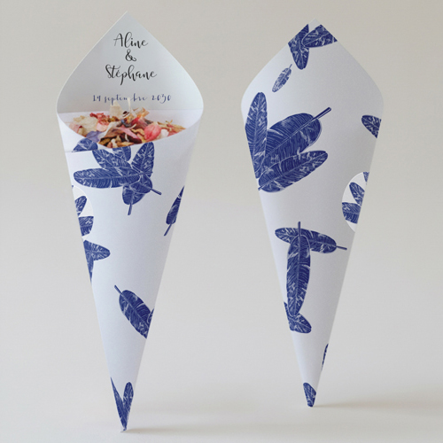 Cornet confettis :univers de mariage Plumes à personnaliser