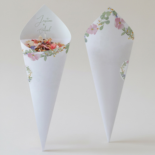 Cornet confettis :univers de mariage Rosée à personnaliser