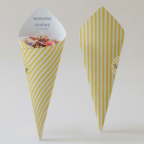 Cornet confettis :univers de mariage Stripes Jaune à personnaliser