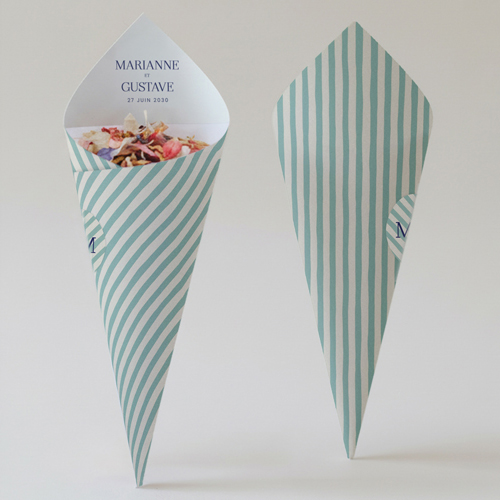 Cornet confettis :univers de mariage Stripes Vert à personnaliser