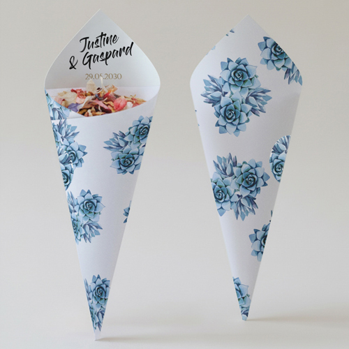 Cornet confettis :univers de mariage Succulentes à personnaliser