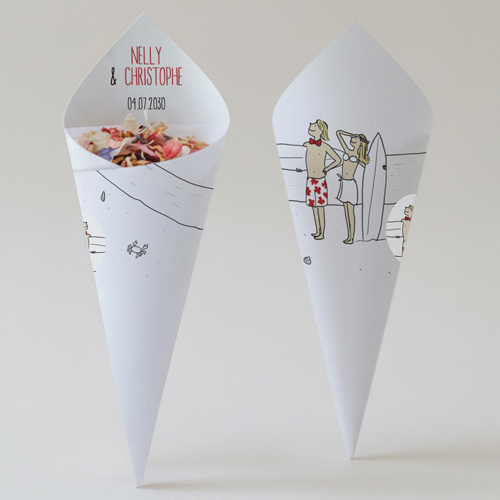 Cornet confettis :univers de mariage Surf à personnaliser