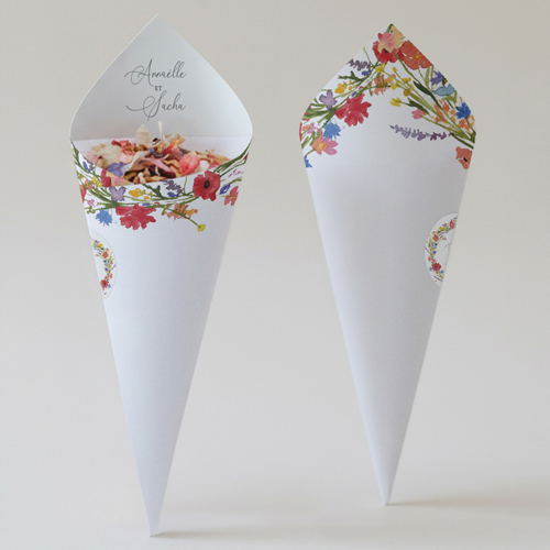 Cornet confettis :univers de mariage Vermillon à personnaliser