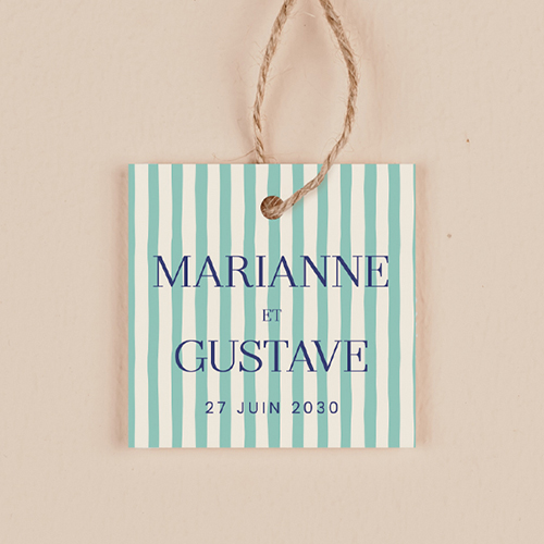 Étiquette carrée de mariage Stripes Vert à personnaliser