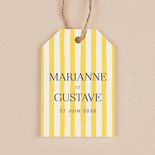 Étiquette rectangulaire de mariage Stripes Jaune à personnaliser