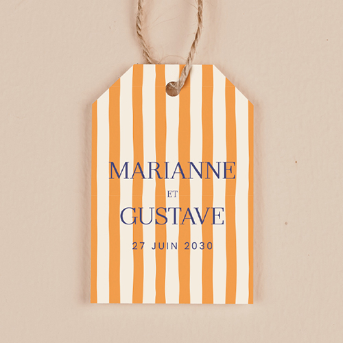 Étiquette rectangulaire de mariage Stripes Orange à personnaliser