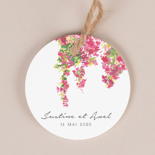 Etiquette ronde de mariage Fushia à personnaliser