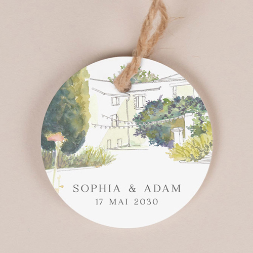 Etiquette ronde de mariage Mas à personnaliser