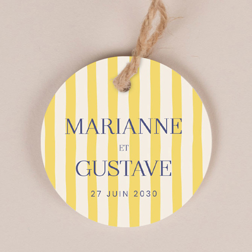 Etiquette ronde de mariage Stripes Jaune à personnaliser