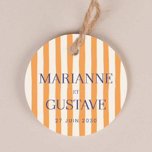 Etiquette ronde de mariage Stripes Orange à personnaliser