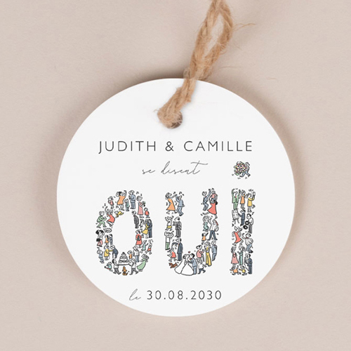 Etiquette ronde de mariage Un grand Oui à personnaliser