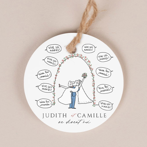 Etiquette ronde de mariage Vive les Mariés à personnaliser
