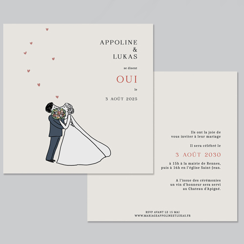 Faire-part de mariage Bouquet de bisous à personnaliser