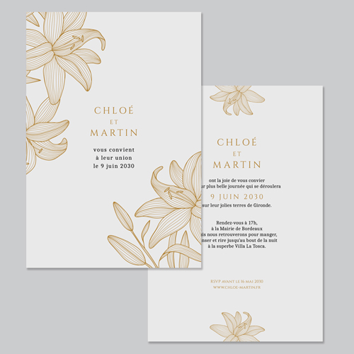 Faire-part de mariage Lys à personnaliser