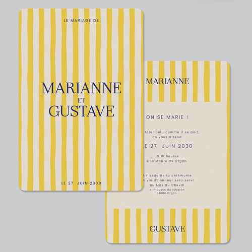 Faire-part de mariage Stripes Jaune à personnaliser