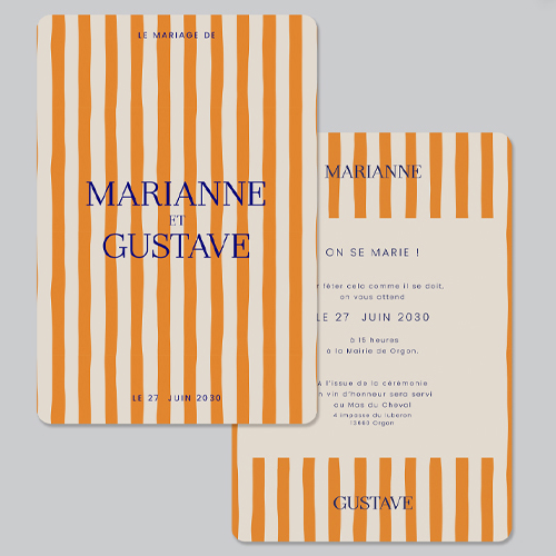 Faire-part de mariage Stripes Orange à personnaliser