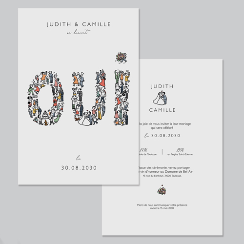 Faire-part de mariage Un grand Oui à personnaliser