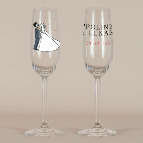 Flûte à champagne de mariage Bouquet de bisous à personnaliser