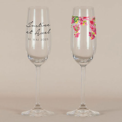 Flûte à champagne de mariage Fushia à personnaliser