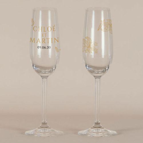 Flûte à champagne de mariage Lys à personnaliser