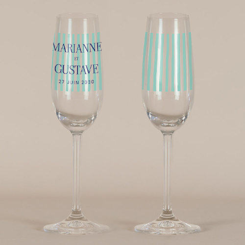 Flûte à champagne de mariage Stripes Vert à personnaliser