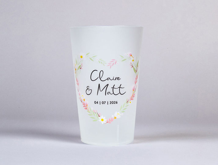 Gobelets Personnalisés Pour Mariage - Eco Cup Recyclable Avec Prénoms Et Date - Fabriqué En France, 25cl - Lot De 100