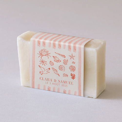 Habillage savon de mariage Coralia à personnaliser