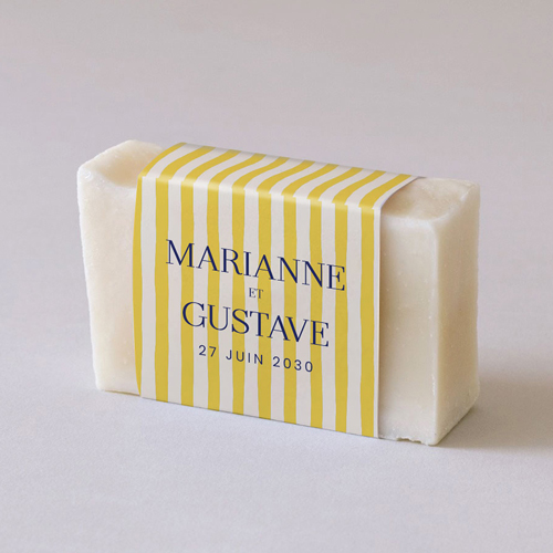 Habillage savon de mariage Stripes Jaune à personnaliser