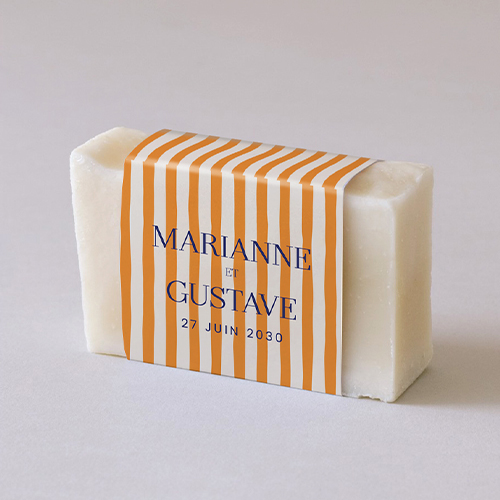 Habillage savon de mariage Stripes Orange à personnaliser