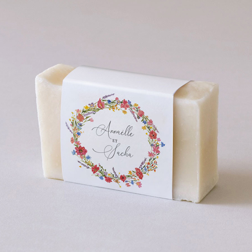 Habillage savon de mariage Vermillon à personnaliser