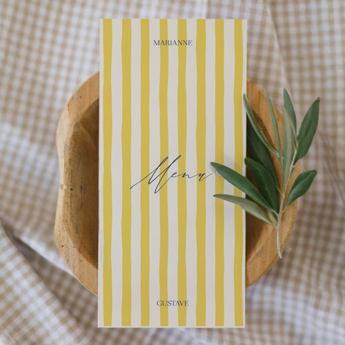 Menu de mariage Stripes Jaune à personnaliser