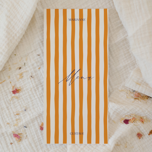 Menu de mariage Stripes Orange à personnaliser