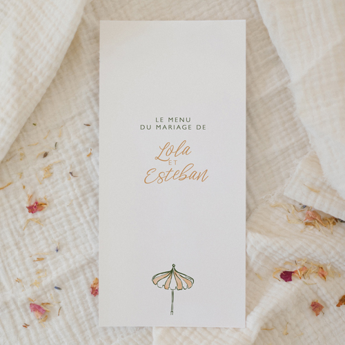 Menu de mariage Transat à personnaliser