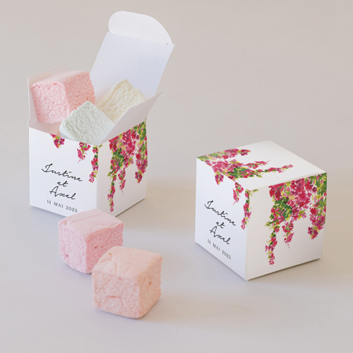 Petite boîte imprimée :univers de mariage Fushia à personnaliser