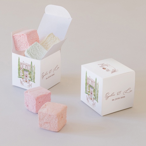 Petite boîte imprimée :univers de mariage La Bâtisse à personnaliser