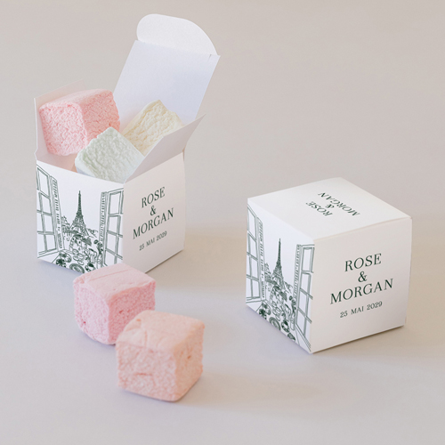 Petite boîte imprimée :univers de mariage Paris à personnaliser