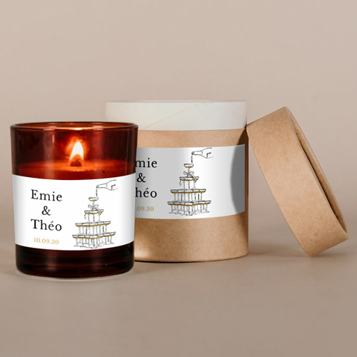 Bougie ambrée de mariage Champagne à personnaliser