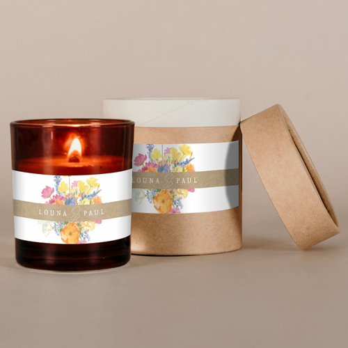 Bougie ambrée de mariage Corolle à personnaliser