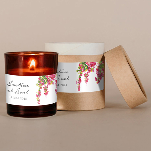 Bougie ambrée de mariage Fushia à personnaliser