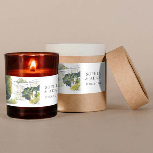 Bougie ambrée de mariage Mas à personnaliser
